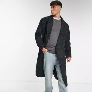 Wool Mix Green Plaid Overcoat